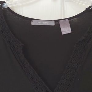 Liz Claiborne black long length blouse with decorative neckline in size XL